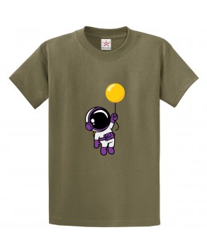 Astronaut Floating With Balloon Unisex Classic Kids and Adults T-Shirt